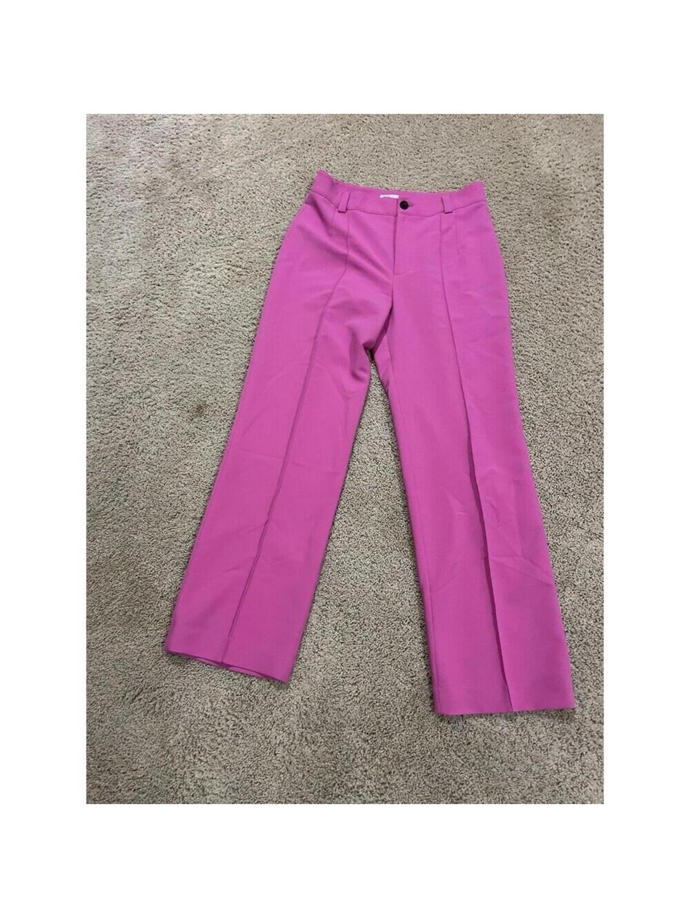 Zara Women's Dress Pants Trouser Wide Leg High Rise Pink L Large pleated